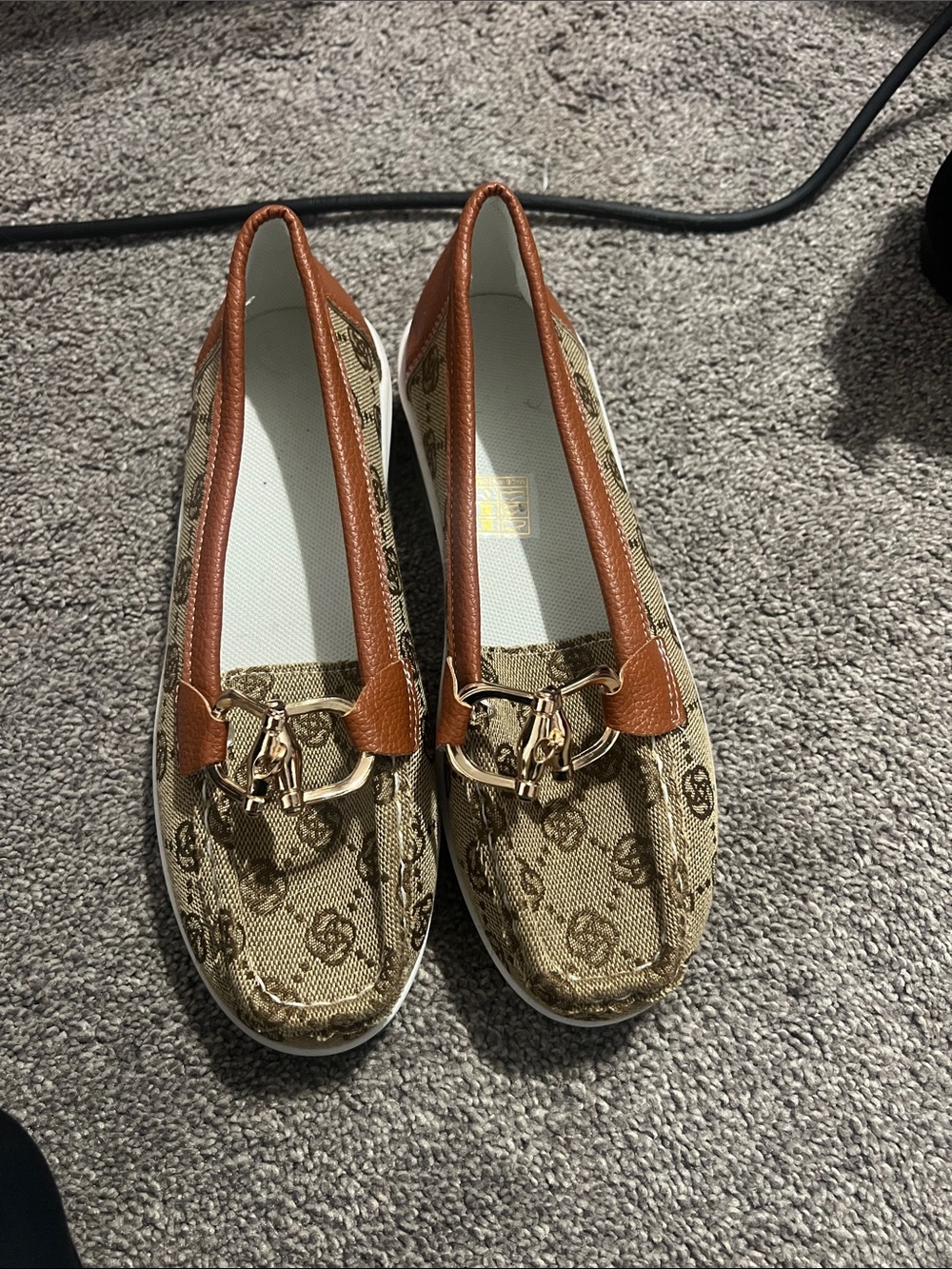 Women's Brown Monogram Loafer Flats with Gold Hardware